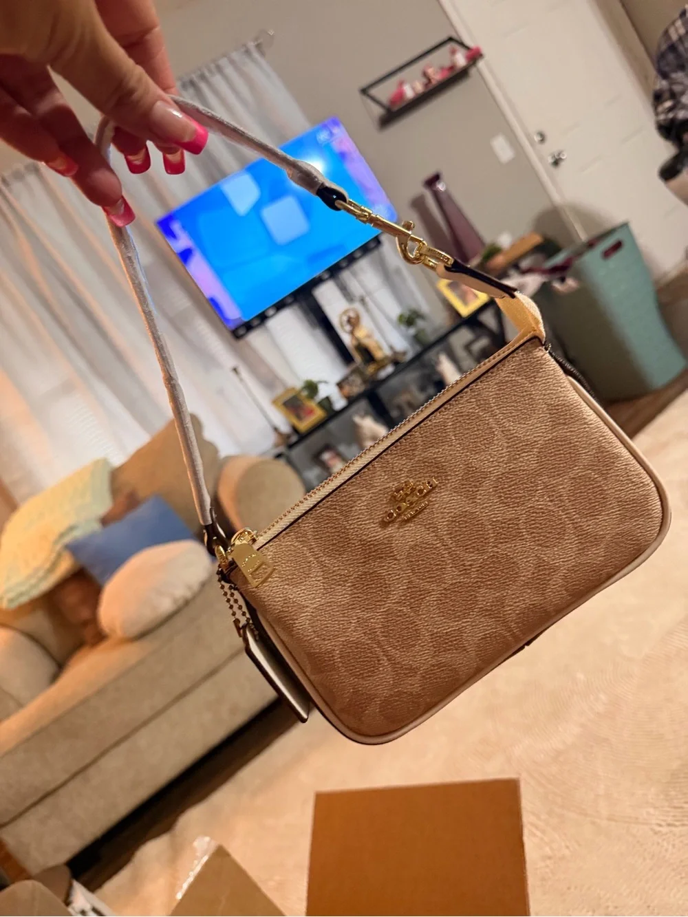 Coach Mini Shoulder Bag in Light Brown with Cream Accents